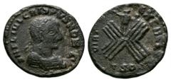 Ancient Roman Imperial Coins - Crispus - Sol and Camp Follis 319 AD. Thessalonica mint. Obv: DN FL IVL CRISPVS NOB CAES legend with laureate and cuirassed bust right. Rev: VIRT EXERC legend with Sol, 
