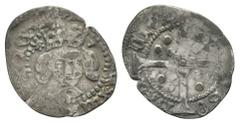 English Medieval Coins - Henry V - York - Long Cross Penny 1413-1422 AD. Type F, local dies. Obv: facing bust with mullet left and trefoil right of crown with HENRIC REX ANGLIE legend. Rev: long cross