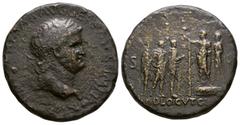 Imperial - Nero - Emperor & Soldiers Sestertius 65 AD. Lyons mint. Obv: NERO CLAVD CAESAR AVG GER PM TR P IMP PP legend with laureate head right with large globe at the point of the neck. Rev: ADLOCVT