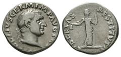 Imperial Coins - Vitellius - Libertas Denarius 69 AD. Rome mint. Obv: A VITELLIUS GERM IMP AVG TR P legend with laureate bust right. Rev: LIBERTAS RESTITVTA legend with Libertas standing facing holdin