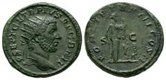 Imperial Coins - Geta - Pietas Dupondius 210 AD. Rome mint. Obv: P SEPT GETA PIVS AVG BRIT legend with radiate head right. Rev: PONTIF TR P III COS II legend with Pietas standing right, holding sceptr