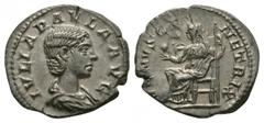 Ancient Roman Imperial - Julia Paula - Denarius 219 AD. Obv: IVLIA PAVLA AVG legend, draped bust right. Rev: VENVS GENETRIX, Venus seated left, holding apple and sceptre. RIC 222; RSC 21; Sear 7658. S