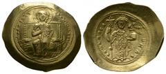 Byzantine Coins - Constantine X - Gold Histamenon 1059-1067 AD. Constantinople mint. Obv: IhS XIS REX REGNANTINM legend with Christ seated facing on throne with upright arms, holding book of Gospels a