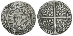 Medieval Coins - Henry V - Frowning Bust Groat 1413-1422 AD. Class C, type 1. Obv: 'frowning' facing bust with mullet to right shoulder within tressure with +HENRIC DI GRA REX ANGLIE Z FRANC legend. R