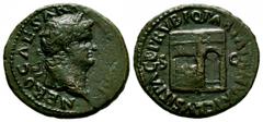 Ancient Roman Imperial Coins - Nero - Temple As 65 AD. Rome mint. Obv: NERO CAESAR AVG GERM legend with laureate head right. Rev: PACE PR VBIQ PARTA IANVM CLVSIT legend with S-C across fields; view of