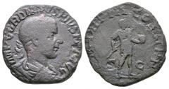 Imperial Coins - Gordian III - Emperor Sestertius 241-242 AD. Rome mint. Obv: IMP GORDIANVS PIVS FEL AVG legend with laureate bust right. Rev: P M TR P VI COS II P P legend with emperor standing, hold