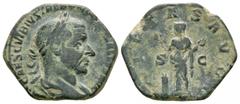 Imperial Coins - Trebonianus Gallus - Pietas Sestertius 251-253 AD. Rome mint. Obv: IMP CAES C VIBIVS TREBONIANVS GALLVS AVG legend with laureate, draped and cuirassed bust right. Rev: PIETAS AVGG leg