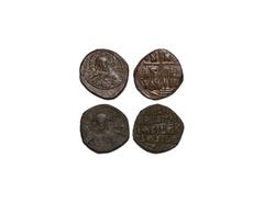 Byzantine - Anon - Class E and Class A2 Folles [2] 1059-1067 AD // 976-1028 AD. Class E anonymous follis struck under Constantine X, overstruck on Class A1 Follis with +EMMANOVHA to left (969-976 AD")