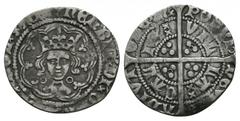 Medieval Coins - Henry VI - Calais - Annulet Half Groat 1422-1430 AD. Obv: facing bust with annulets at neck with HENRIC DI GRA REX AGL Z F legend. Rev: long cross and pellets with annulet in first an