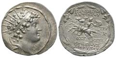 Seleukid - Antiochos VI Dionysos - Tetradrachm 144-142 BC. Antioch, dated year 169 (144-143 BC"). Obv: radiate and diademed head of Antiochos right. Rev: BASILEWS ANTIOXOY-EPIFANOYS DIONYSOY legend ab