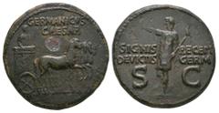 Germanicus (under Caligula) - Quadriga Dupondius 37-41 AD. Rome mint. Obv: GERMANICVS CAESAR legend with Germanicus in quadriga right. Rev: SIGNIS RECEP DEVICTIS GERM legend and S-C across fields, Ger