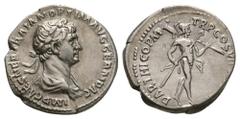 Roman Imperial Coins - Trajan - Mars Denarius 116-117 AD. Rome mint. Obv: IMP CAES NER TRAIAN OPTIM AVG GERM DAC legend with laureate, draped bust right. Rev: PARTHICO PM TRP COS VI PP SPQR legend wit