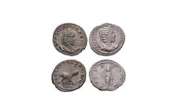 Otacilia Severa - Pietas & Hippo Antoninianii [2] 244-248 AD. Rome mint. Obv: MARCIA OTACIL SEVERA AVG legend with diademed and draped bust right, crescent behind shoulders. Rev: PIETAS AVG legend wit