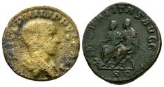 Philip I and Philip II - Sestertii [2] 244-249 and 245-261 AD. Rome mint, Philip I. Obv: IMP M IVL PHILIPPVS AVG legend with laureate and draped bust right. Rev: LIBERALITAS AVGG III legend with Phili
