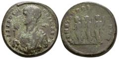 Crispus - Paduan Monetae Medallion Obv: CRISPVS NOBIL CAES legend with laureate bust left, wearing imperial mantle, holding eagle-tipped sceptre. Rev: MONETA VRB(IS VEST)RAE legend with the three Mone