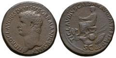 Nero Claudius Drusus - Drusus Seated Sestertius. 41-42 AD. Rome mint. Obv: NERO CLAVDIVS DRVSVS GERMANICVS IMP legend with bare head left. Rev: TI CLAVDIVS CAESAR AVG P M TR P IMP P P legend with figu