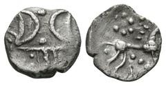 Celtic Iron Age Coins - Iceni - Unit. 10-43 AD. Obv: double crescent emblem on vertical wreath. Rev: horse right with [EDN] below. S. 444; BMC 4223-4281; ABC 1672. 0.78 grams. . [No Reserve] Good fine