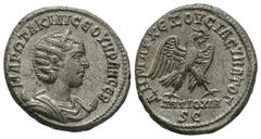 Otacilia Severa - Alexandria - Eagle Tetradrachm. 244-249 AD. Wife of Philip I. Obv: MAR WTAKIL CEOYHRAN CEB legend with diademed and draped bust right on a crescent. Rev: DHMARX EXOYCIAC YPATO G lege