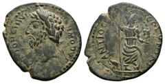 Commodus - Pisidia - Mên Bronze. 180-192 AD. Obv: ANTONEINVS COMMODVS (sic) legend with laureate, draped and cuirassed bust left. ANTIOCH COLONIAE legend with Mên standing right, wearing Phrygian cap,