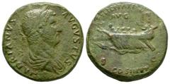 Coins - Roman Imperial Near very fine. Ancient Roman Imperial Coins - Hadrian - Galley Sestertius 131 AD. Rome mint. Obv: HADRIANVS AVGVSTVS legend with laureate and draped bust right. Rev: FELICITAS 