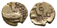 Coins - Celtic Iron Age Near very fine for issue. Scarce. Celtic Iron Age Coins - Uninscribed Series - 'Hampshire Thunderbolt' Gold Quarter Stater 1st century BC. Obv: stylised boat with two figures. 