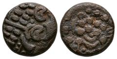 Coins - Celtic Iron Age Fine. Celtic Iron Age Coins - Durotriges - Bronze Stater 1st century AD. Obv: wreath, cloak and crescents. Rev: dis-jointed horse left with pellets above. S. 371; BMC 2790-2859