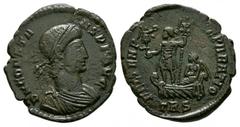 Coins - Roman Imperial Good very fine. Ancient Roman Imperial Coins - Constans - Emperor in Galley Maiorina 349-350 AD. Trier mint. Obv: D N CONSTANS P F AVG legend with diademed draped and cuirassed 