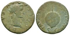Coins - Roman Imperial Fine. Ancient Roman Imperial Coins - Augustus (under Nerva) - Rudder Dupondius 98 AD. Rome mint. Obv: DIVVS AVGVSTVS legend with radiate head right. Rev: IMP NERVA CAES AVG REST