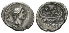 Coins - Roman Imperial Ancient Roman Imperial Coins - Sextus Pompey - Galley Denarius. 44-43 BC. Massilia mint. Obv: NEPTVNI behind bare head of Pompey right, trident before and dolphin below. Rev: Q 