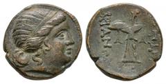 Coins - Greek Ancient Greek Coins - Thrace - Mesembria - Ancient Imitation of Athena Alkidemos Bronze. 400-350 BC. Obv: diademed female head right. Rev: METAM-BRIANWN to left and right of Athena Alkid