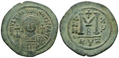 Coins - Byzantine Ancient Byzantine Coins - Justinian I - Large M Follis. . Cyzicus mint, year 15. Obv: D N IVSTINIANVS PP AVG legend with helmeted and cuirassed bust facing holding globus cruciger an