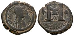 Coins - Byzantine Ancient Byzantine Coins - Justinian I - Large M Follis. 527-563 AD. Antioch mint. Obv: D N IVSTINIANVS PP AV legend with diademed, draped and cuirassed bust right. Rev: large M with 