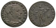 Coins - Roman Imperial Ancient Roman Imperial Coins - Severus II (under Constantius I) - Genius Follis. May 305-July 306 AD. Trier mint. Obv: FL VAL SEVERVS NOB CAES legend with laureate, draped and c