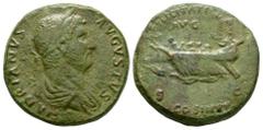 Coins - Roman Imperial Ancient Roman Imperial Coins - Hadrian - Galley Sestertius. 131 AD. Rome mint. Obv: HADRIANVS AVGVSTVS legend with laureate and draped bust right. Rev: FELICITAS / AVG in two li