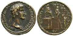 Coins - Roman Imperial Roman Imperial Coins - Nerva - Paduan Emperor Seated Sestertius. 19th century AD. Copying a sestertius type. Obv: IMP NERVA CAES AVG P M TR P COS II P P legend with laureate bus
