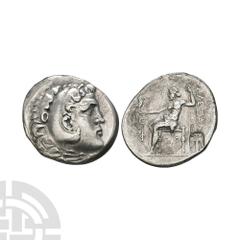 Coins - Greek Macedonia - Alexander III (the Great) - Countermarked AR Tetradrachm. 213-212 B.C. Posthumous issue, Phaselis, Lycia mint, dated year 6. Obv: head of Herakles right, wearing lionskin hea