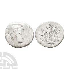 Coins - Roman Republican Q Servillius Caepio Brutus (M Junius Brutus) - Procession AR Denarius. 54 B.C. Rome mint. Obv: head of Libertas right with LIBERTAS behind. Rev: consul walking in procession l