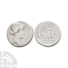 Coins - Roman Republican Q Servillius Caepio Brutus (M Junius Brutus) - Procession AR Denarius. 54 B.C. Rome mint. Obv: head of Libertas right with LIBERTAS behind. Rev: consul walking in procession l