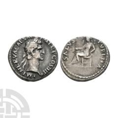 Coins - Roman Imperial Nerva - Salus AR Denarius. September-December 96 A.D. Rome mint. Obv: IMP NERVA CAES AVG P M TR P COS III P P legend with laureate bust right. Rev: SALVS PVBLICA legend with Sal