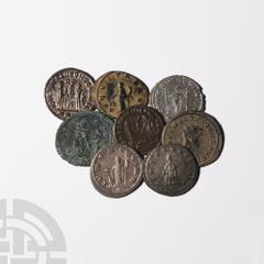 Coins - Roman Imperial Gallienus to Diocletian - AE Antoninianii [8]. 253-305 A.D. Group comprising: Gallienus (2), Salonina (1), Saloninus (1); Aurelian (1); Probus (1) and Diocletian (2). 30 grams t