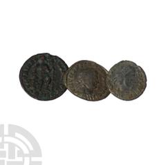 Coins - Roman Imperial Constans to Valentinian I - Bronzes [3]. 337-375 A.D. Group comprising: Constantius II, Constans and Valentinian I, bronzes. 4.76 grams total. Acquired Canterbury Auctions, lot 
