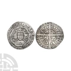 Coins - English Medieval Edward III - London - Pre Treaty Groat. 1351-1352 A.D. Series C. Obv: facing bust within tressure with +EDWARD D G REX ANGL Z FRANC D HYB legend. Rev: long cross and pellets w