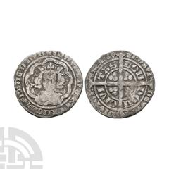 Coins - English Medieval Edward III - London - Pre Treaty Groat. 1351-1352 A.D. Series C. Obv: facing bust within tressure with +EDWARD D G REX ANGL Z FRANC D HYB legend. Rev: long cross and pellets w