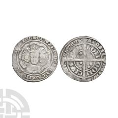 Coins - English Medieval Edward III - London - Pre Treaty Groat. 1351-1352 A.D. Pre Treaty, Series C. Obv: facing bust within tressure with +EDWARD D G REX ANGL Z FRANC D HYB legend. Rev: long cross a