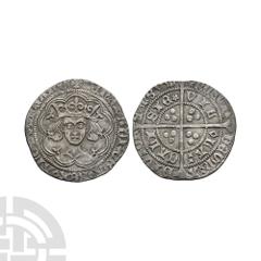 Coins - English Medieval Henry VI - Calais - Rosette Mascle Groat. 1430-1431 A.D. Rosette mascle issue. Obv: facing bust within tressure with HENRIC DI GRA REX ANGL Z FRANC legend with rosette stops e