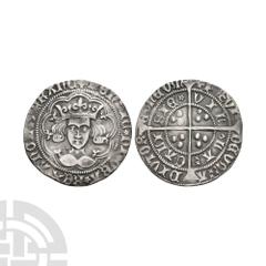 Coins - English Medieval Henry VI - Calais - Rosette Mascle Groat. 1430-1431 A.D. Rosette Mascle issue. Obv: facing bust within tressure with +HENRIC DI GRA REX ANGL Z FRANC legend with rosette stops.