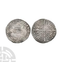 Coins - English Medieval Edward III - London - Mule Pre Treaty Groat. 1351-1361 A.D. Pre Treaty, series B/C mule. Obv: facing bust within tressure with +EDWARD D G REX ANGL Z FRANC D HYB legend with o