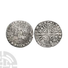 Coins - English Medieval Edward III - London - Pre Treaty Groat. 1351-1352 A.D. Pre Treaty, Series Gg. Obv: facing bust with small cross on neck within tressure with +EDWARD D G REX ANGL Z FRANC D HYB