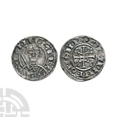 Coins - Norman William I - Shaftesbury / Centwine - Sword Penny 1077-1080 A.D. BMC type vi. Obv: facing bust holding sword with PILLEM REX legend. Rev: cross over quatrefoil with fleurs and +CINTPINEO