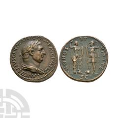 Coins - Roman Imperial Vitellius - Honos and Virtus AE Paduan Sestertius 17th century A.D. or later. After Cavino, imitating sestertius of Vitellius. Obv: A VITELLIVS GERMANICVS IMP AVG P M TR P legen